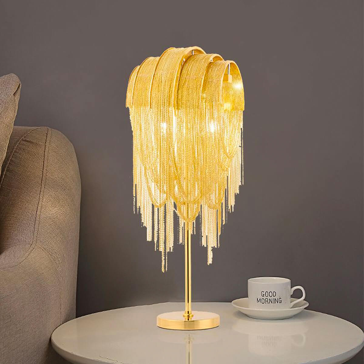 Celia | Bedroom Tassel Aluminum Chain Table Lamp