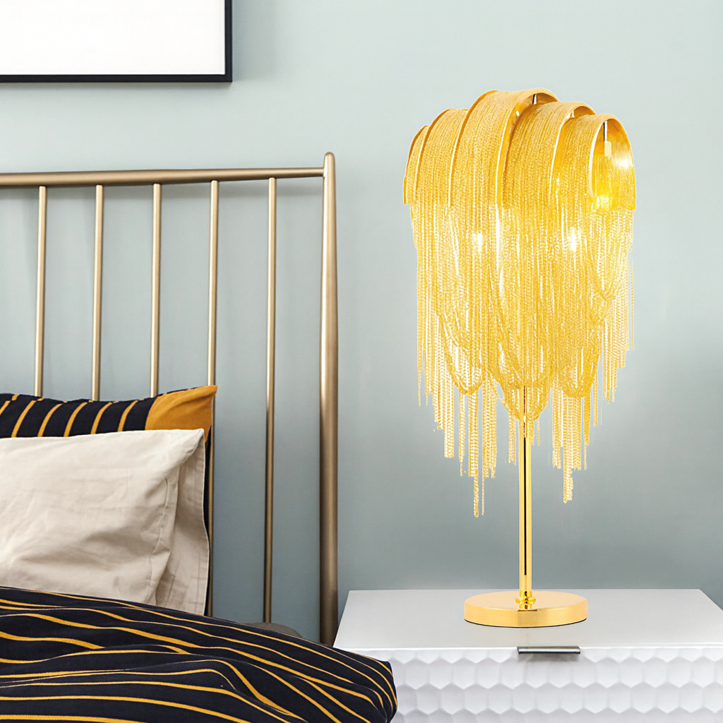 Celia | Bedroom Tassel Aluminum Chain Table Lamp