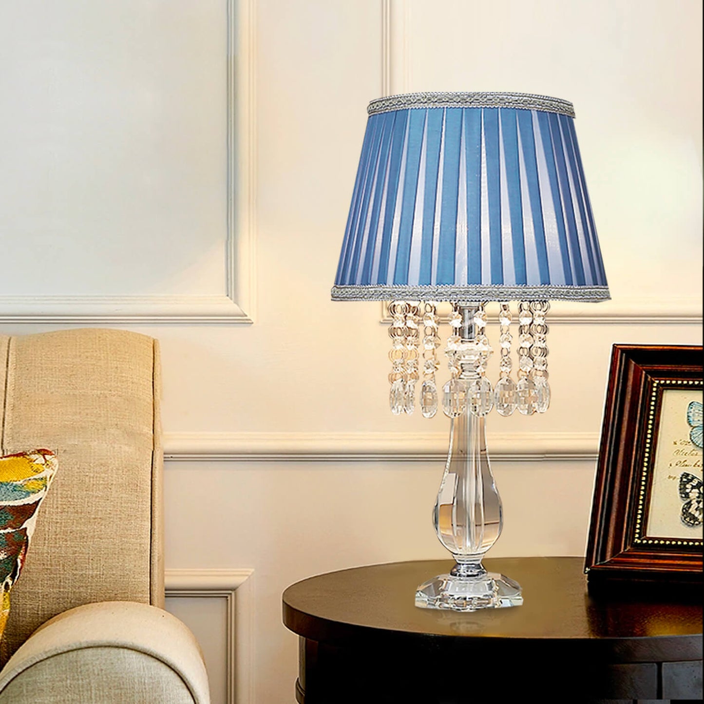 Cici | Crystal Table Lamp with Blue Lampshade